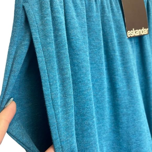 New Eskandar Pants Teal Blue 100% Pima Cotton Wide Leg Extra Long - Picture 6 of 12